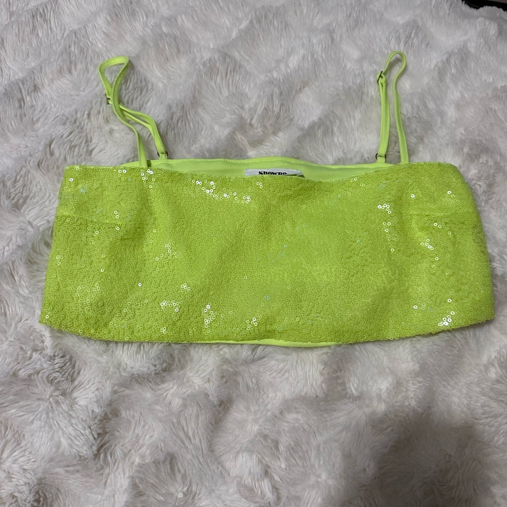 Showpo Neon Green Sequin Top size 4 crop top